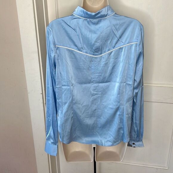 Looney Tunes x Unique Vintage Western Embroidered Fringe Button Up Shirt Blue NW - Picture 6 of 8